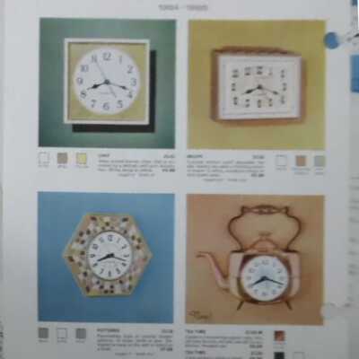 Example of 1964 GE Clock page from a 1964 wholesale hardware dealer catalog.: “Recipe” clock is shown in upper right corner. Image: timomills, Ebay, Lincoln NE, 3/2021.