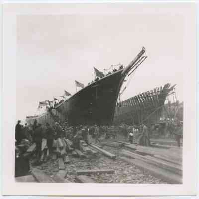 George W. Wells on the ways with crowd