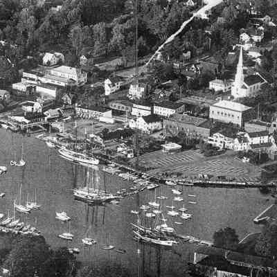 Camden harbor aerial view