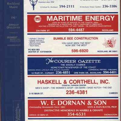 Rockland, Maine City Directory, 1987, Johnson Directories