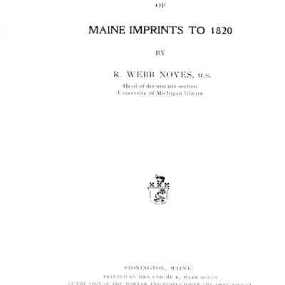 A Bibliography of Maine Imprints to 1820
