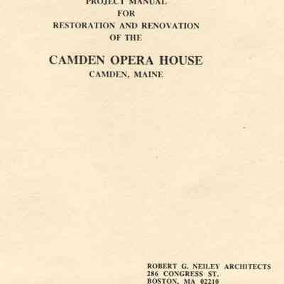 Project Manual for Restoration and Renovation of the Camden Opera House