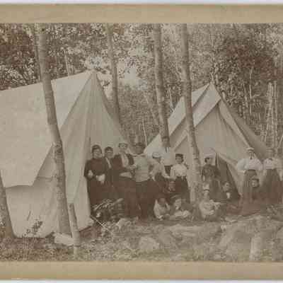 Campsite in the woods circa 1890.: Origsize: 8.5" x 5.5"; Origformat: Print-Photographic