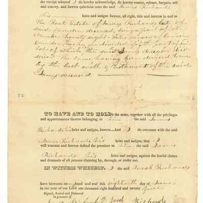 Doc 022 - 1825 Jacob Richards to (late) James Richards quit claim deed to L