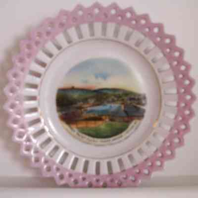 China dish with image of Camden harbor and yacht club