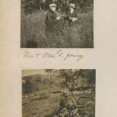 "Mr. & Mrs. G. posing."; "Under the Sumachs."