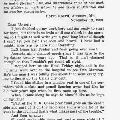 Meddybemps Letters Reproduced from The Machias Union of 1903-1904, Maine's Hall of Fame Reproduced from the Maine Democrat of 1909-1910, Memorial Addresses