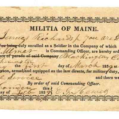 Doc 026 - 1839 James Richards Jr draft notice Militia of Maine