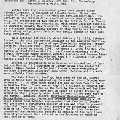 Zebedee Linnekin genealogy