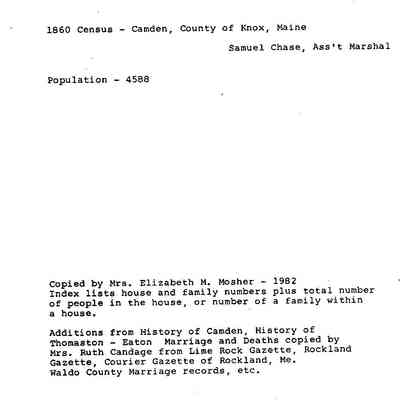 Camden Census Records : 1860