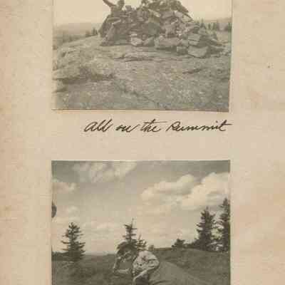 "All on the summit"; "Resting."