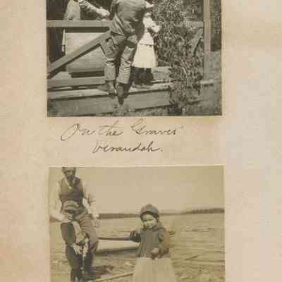 "On the Graves' verandah."; "Mr. Moore and children."