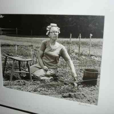 Schoolteacher Marian Milliken in her garden: Copyright: None; Origformat: Print-Photographic