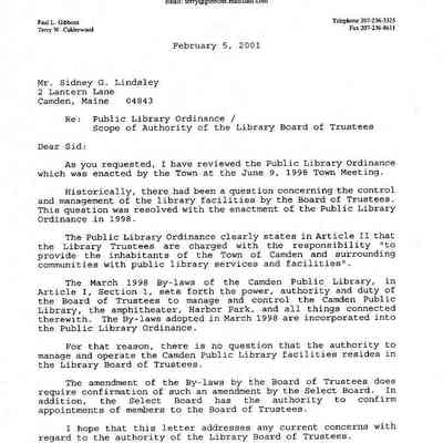 Re: Public Library Ordinance/ Scope of Authority of the Library Board of Trustees