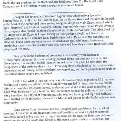 Notes on the Lime Industry in Rockport focusing on Herbert Shepherd