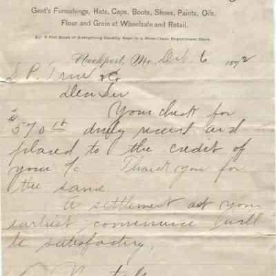 W.A. Luce bill for groceries 1892