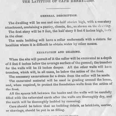 Specifications for Lighthouse Keeper's Dwelling