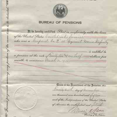 Castlebrook Sumner pension certificate, 1915