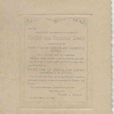 Advertisement for Frank J. Wiley's tailor shop in Camden: Origformat: Artifact