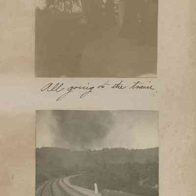 2 photos; "All going to the train."; "Going through the Berkshires."