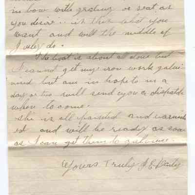 1892 letter from boatbuilder John E. Dailey to a client: Origformat: Artifact