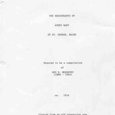 The Descendants of Avery Hart of St. George, Maine