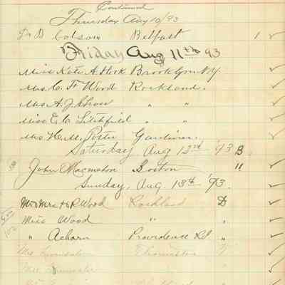 Lake City Inn guest register, August 1893