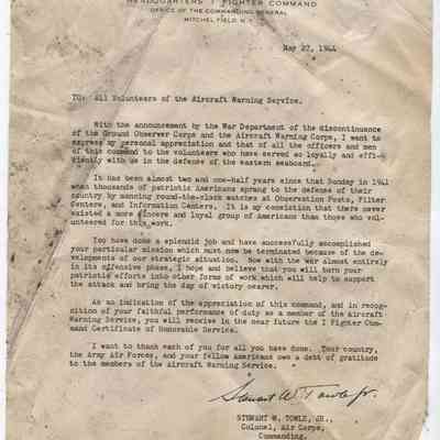 To All Volunteers of the Aircraft Warning Service