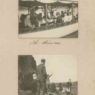 "At dinner."; "Taking photographs."