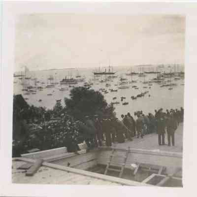 George W. Wells on the ways with crowd on deck