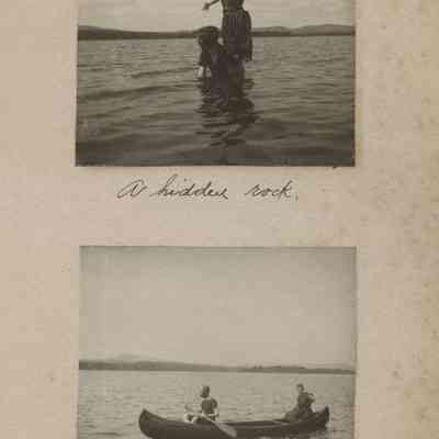 Copyright: 2 photos; "A hidden rock."; "Mr. & Mrs. Graves going to the Sandy beach for a swim."