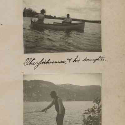 2 photos; "The fisherman and his daughter."; "Working for his dinner."