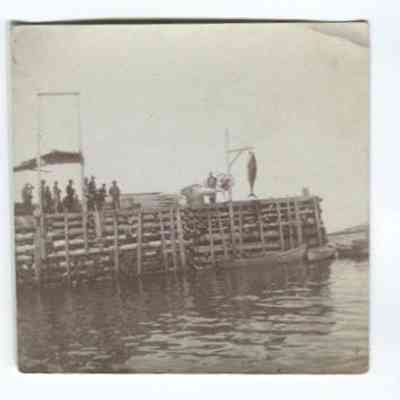Fisherman on pier with catch: Origformat: Print-Photographic; Resolution: 150