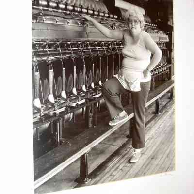 Lucille Nadolny at the spinning frame, Knox Mill