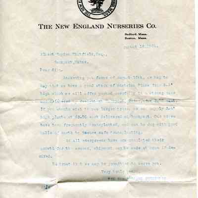 Letter about Victory Grove trees at Aldermere Farm 1922: Origformat: Other; Resolution: 350 dpi