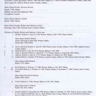 Descendants of Daniel (Roaks) Rokes