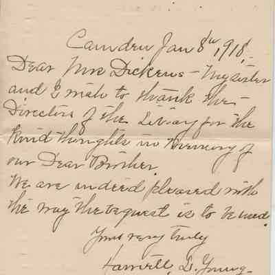 Thank-you note to Mrs. Dickens