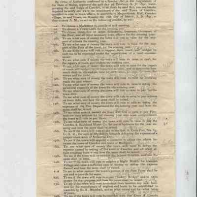 Warrant for Town Meeting 16 March 1891