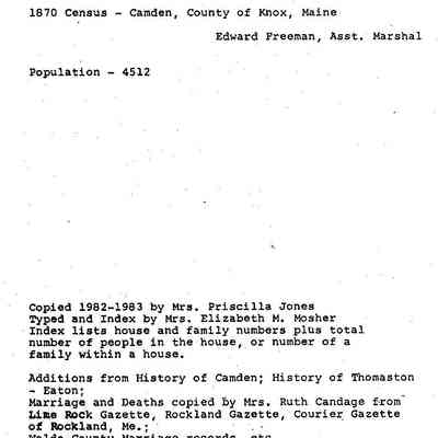 Camden Census Records : 1870-1880