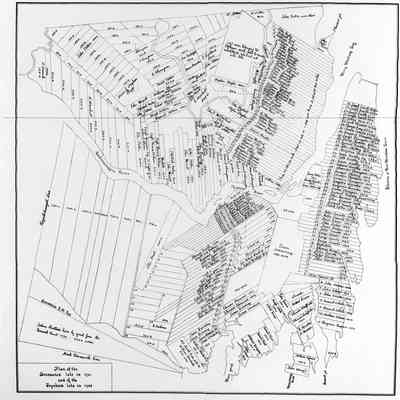 Plan of the Brunswick lots in 1741 and of the Topsham lots in 1768.