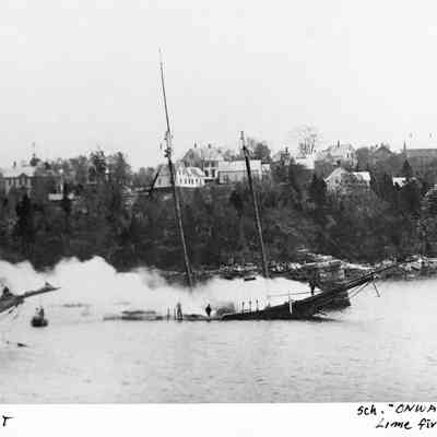 Lime coaster "Onward" burns to waterline in Rockport harbor