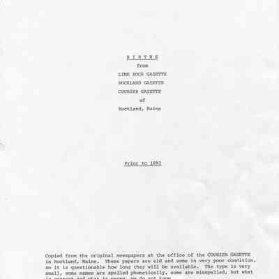 Births from Lime Rock Gazette, Rockland Gazette, Courier Gazette