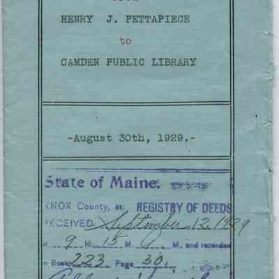 An easement from Henry J. Pettapiece to Camden Public Library, August 30th, 1929