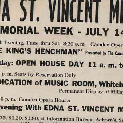 Edna St. Vincent Millay Memorial Week July 14-19