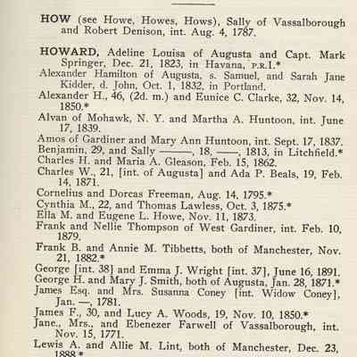 Vital Records of Hallowell, Maine to the year 1892. Volume 4 - Marriages.