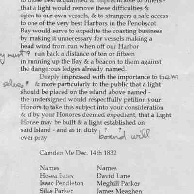 transcription of pg 2 of petition for lighthouse at Negro Island