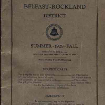 New England Telephone & Telegraph Co. Telephone Directory, Belfast-Rockland District, 1928