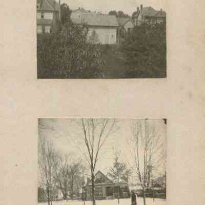 Scene of houses with some trees: Winter scene with a man
