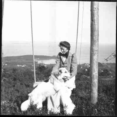 Grace Parker & dog at Mt. Battie Clubhouse
