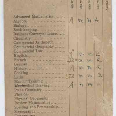Thordis Heistad's report card for school year 1915 at Camden High School